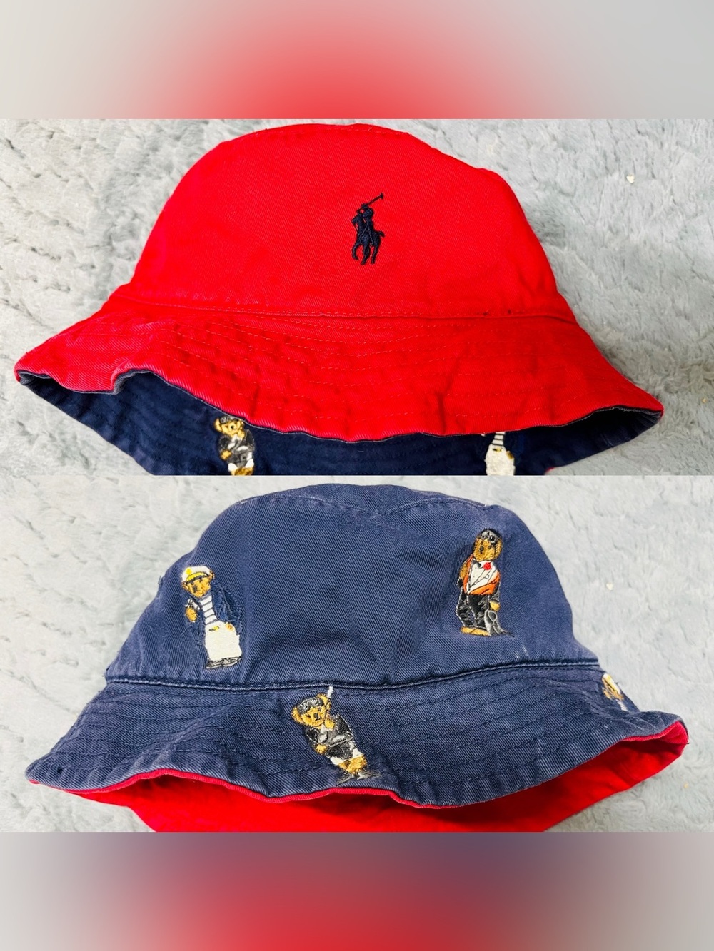 Polo Ralph Lauren Polo Bear Reversible Bucket Hat S/M Red Navy Vintage Style